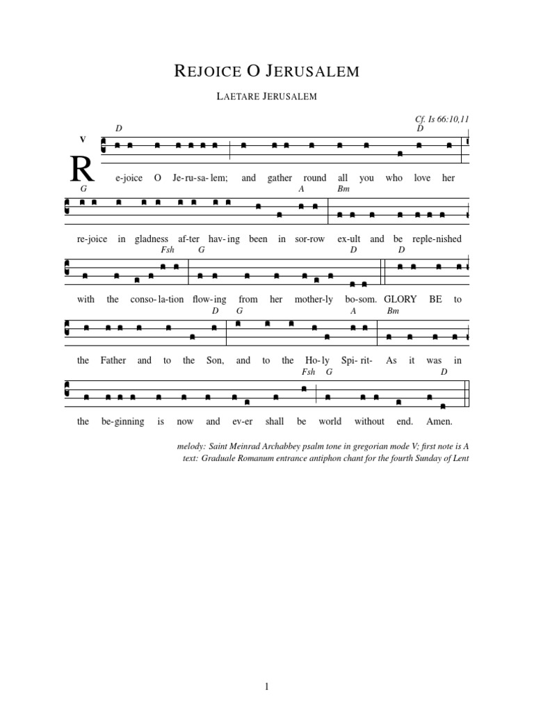 Entrance Antiphon For 4th Sunday of Lent Rejoice O Jerusalem PDF