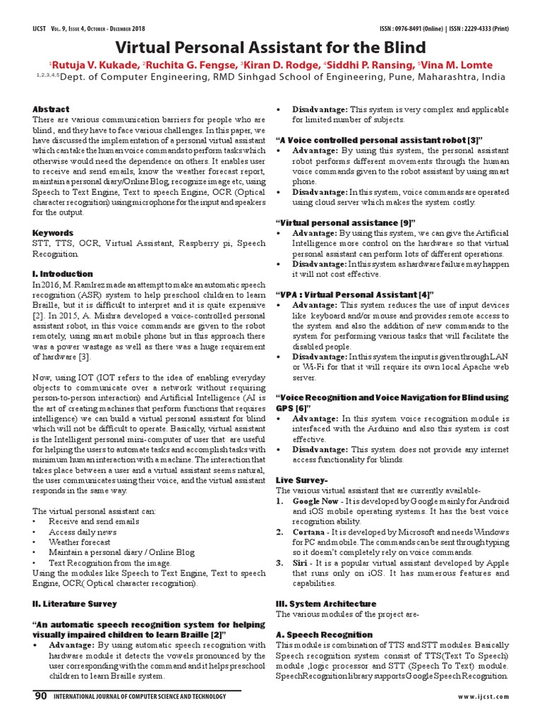 Virtual Assistant for the Blind Users | PDF | Speech Recognition ...