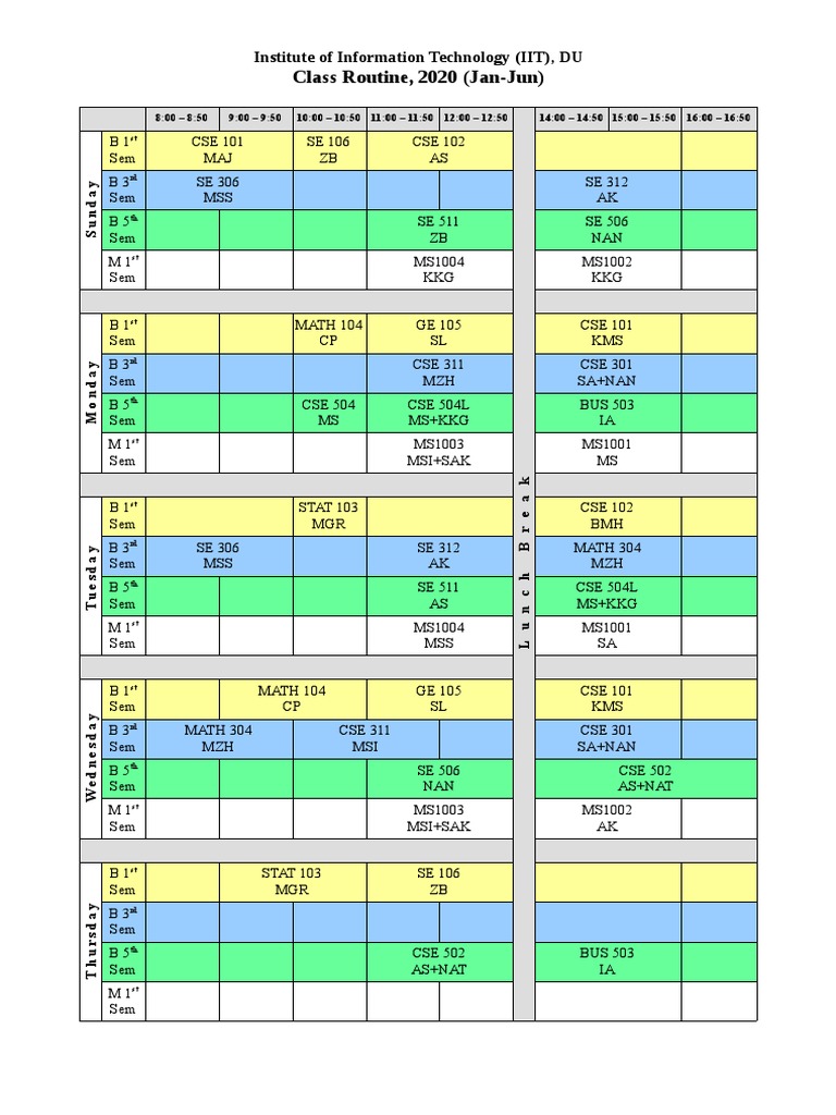 IIT DU Class Routine Jan-Jun 2020 | PDF | Science And Technology | Science