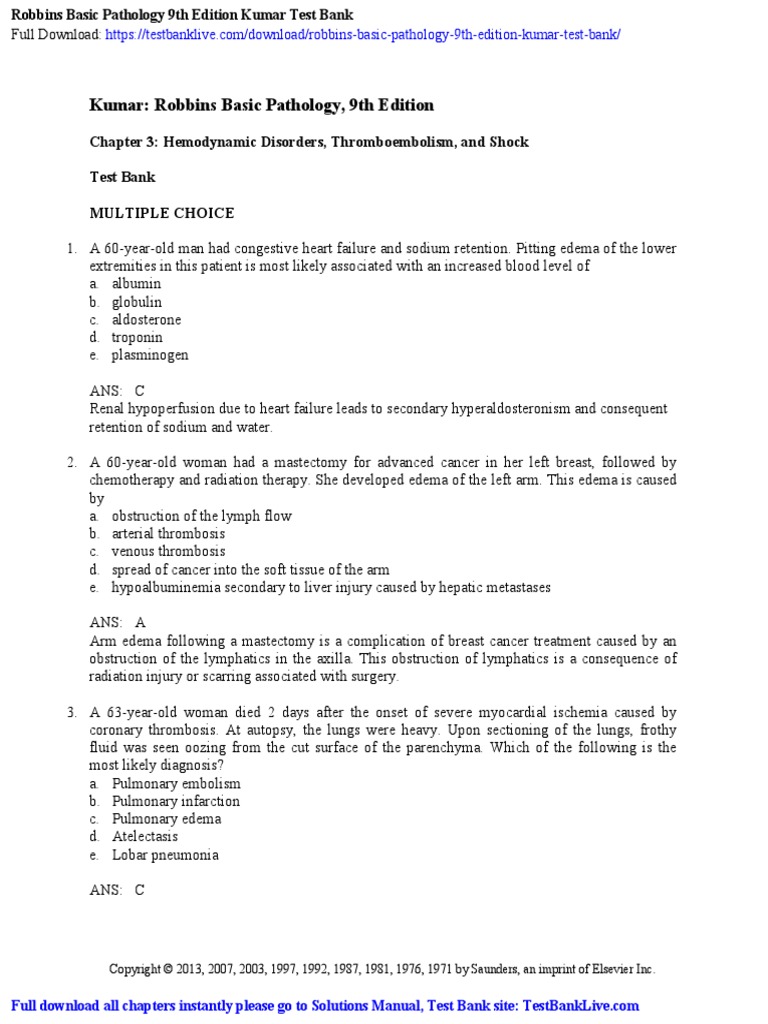 Robbins basic pathology 9th edition qbank pdf coagulation thrombosis
