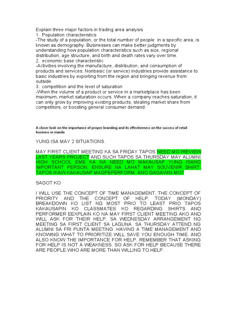 Explain Three Major Factors in Trading Area Analys | PDF ...