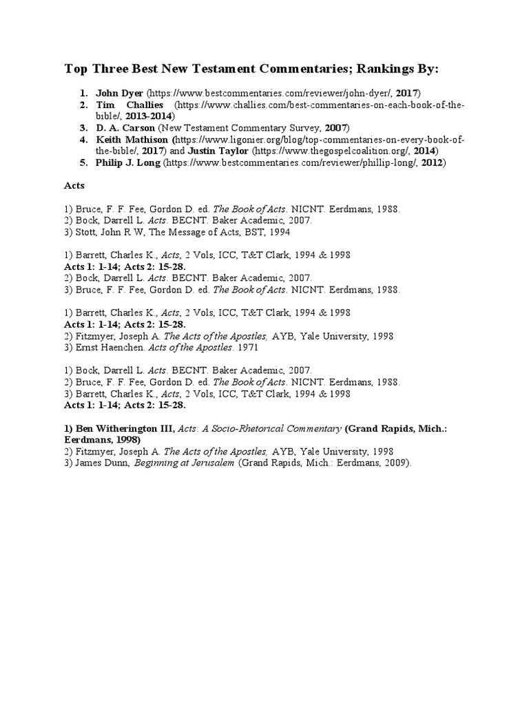 Top Commentaries on Acts of the Apostles | PDF | Social Science