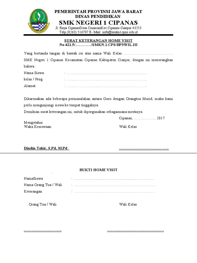 Contoh Surat Keterangan Home Visit | PDF | Olahraga & Rekreasi