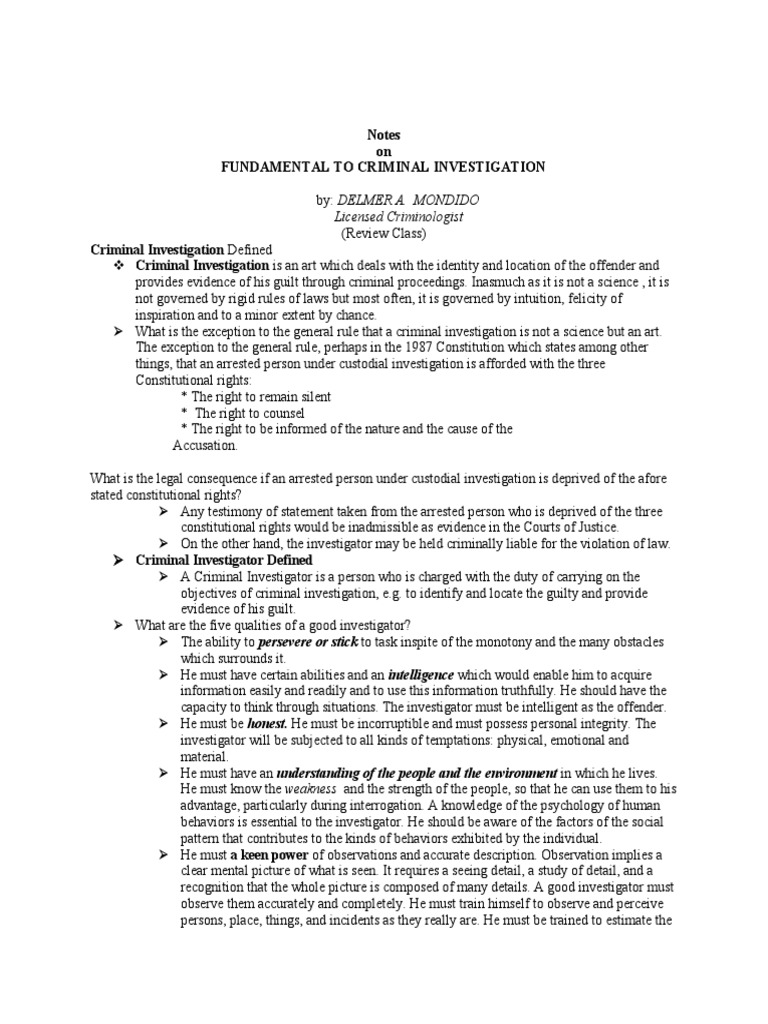 Criminal Investigation Fundamentals Guide | PDF | Confession (Law ...