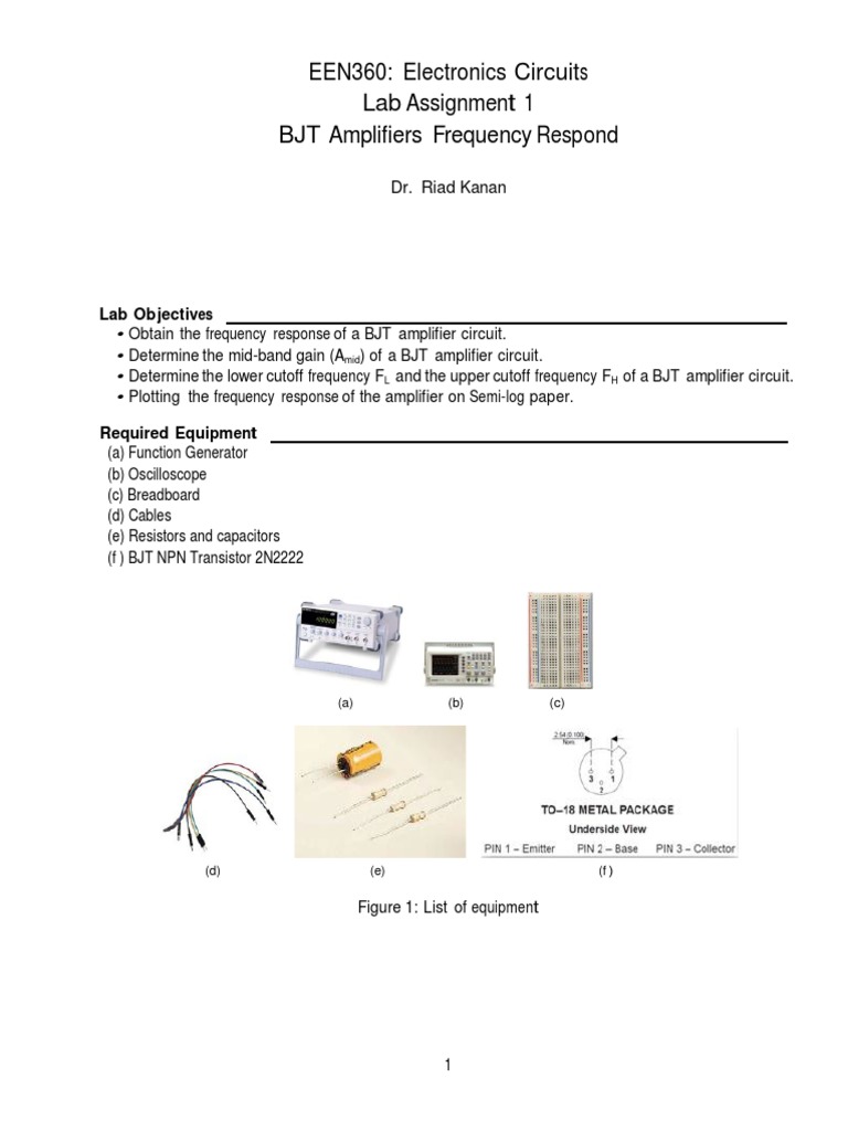 EEN360 Electronics Circuits Lab Assignment 1 BJT Amplifiers Frequency