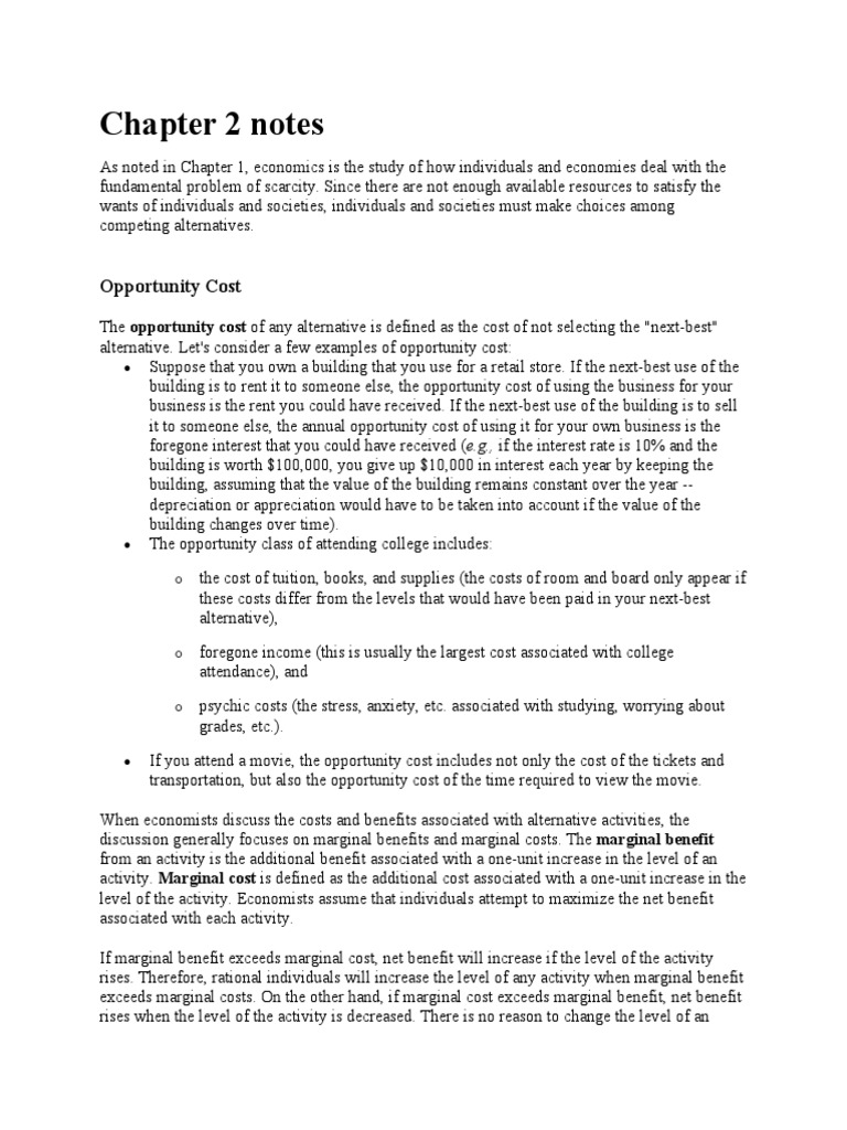 Chapter 2 Notes Opportunity Cost PDF