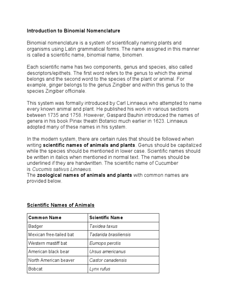 Introduction To Binomial Nomenclature | PDF | Endangered Species | Nature