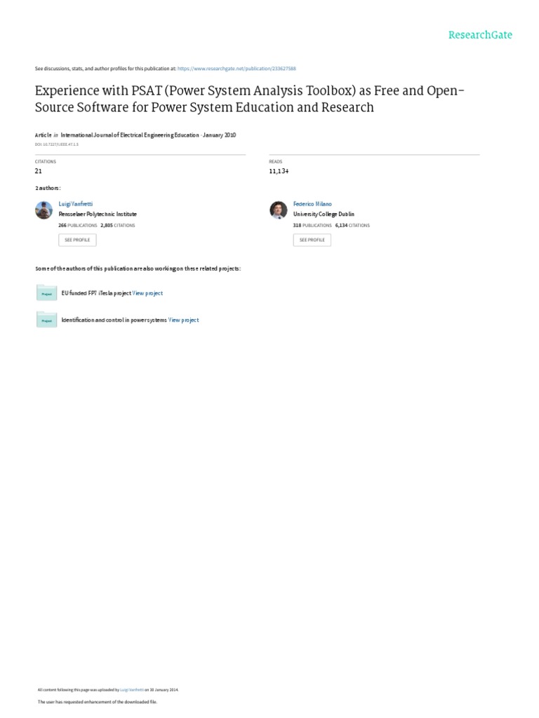 Experience With PSAT Power System Analysis Toolbox PDF Forum Matlab