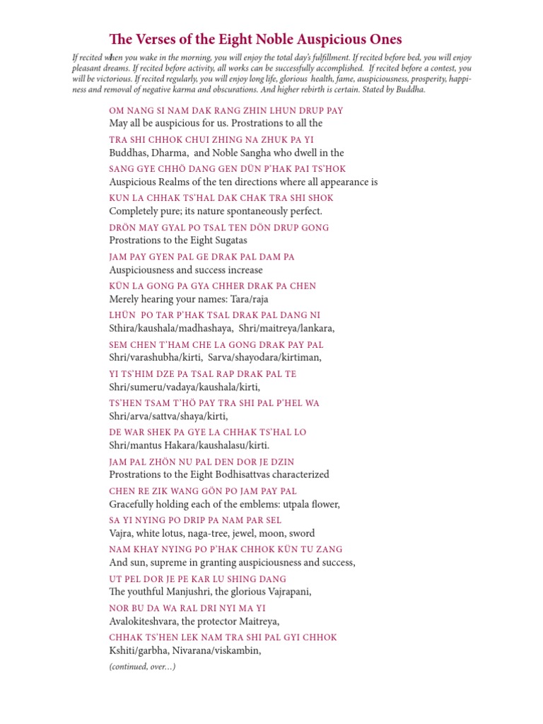 Verses of the Eight Noble Auspicious Ones | PDF | Religious ...