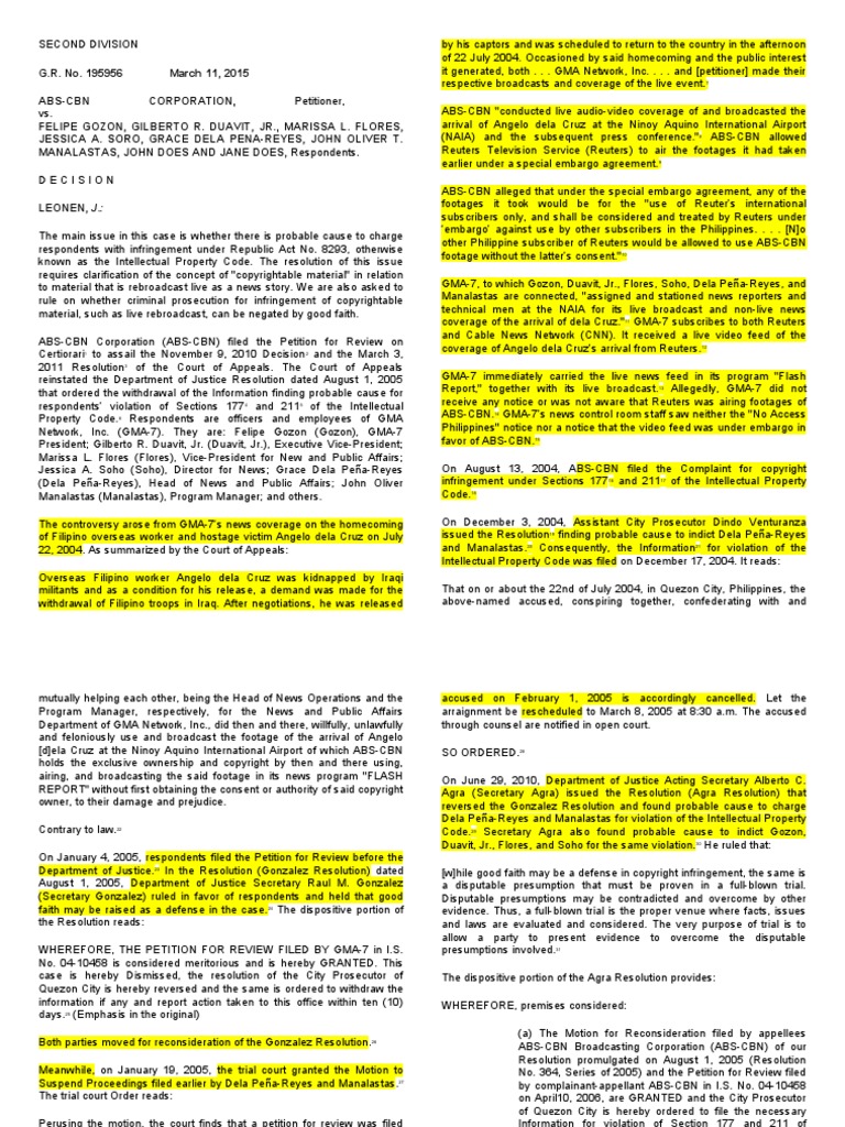 6. ABS CBN Vs Gozon. FT PDF Probable Cause Prosecutor