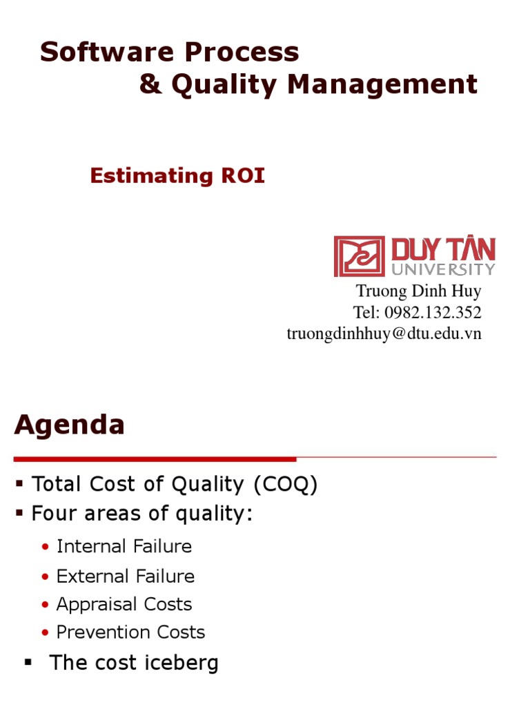 Software Process & Quality Management: Estimating ROI | PDF | Quality ...