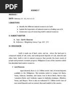 Science 7 Date: I.Objectives: A. Topic: Earth's Resorces B. Reference: Mixploring Science 7 Pp. 168 - 170