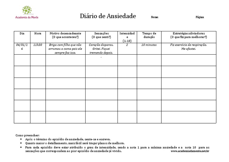 Diário de Ansiedade: Registro e Reflexão | PDF | Carreira e Crescimento ...