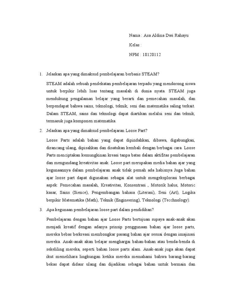 Pembelajaran STEAM dan Loose Parts SD | PDF | Seni & Disiplin Bahasa