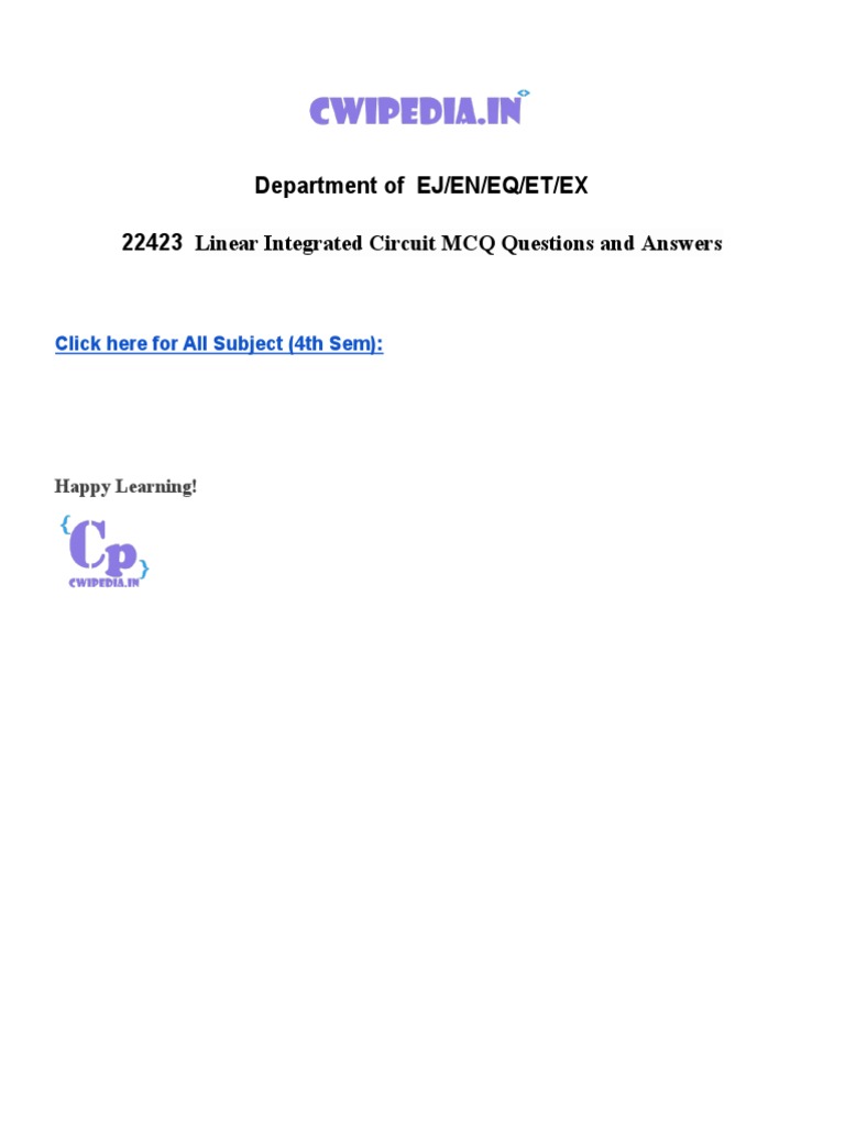 Department of EJ/EN/EQ/ET/EX 22423 Linear Integrated Circuit MCQ