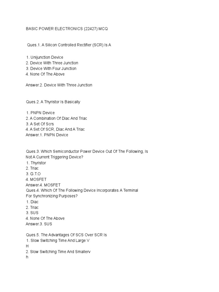 Bpe MCQ PDF Rectifier Bipolar Junction Transistor