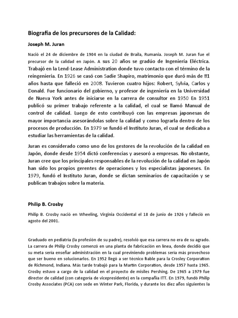 Biografía de Los Precursores de La Calidad | PDF | Japón | Fabricación ...