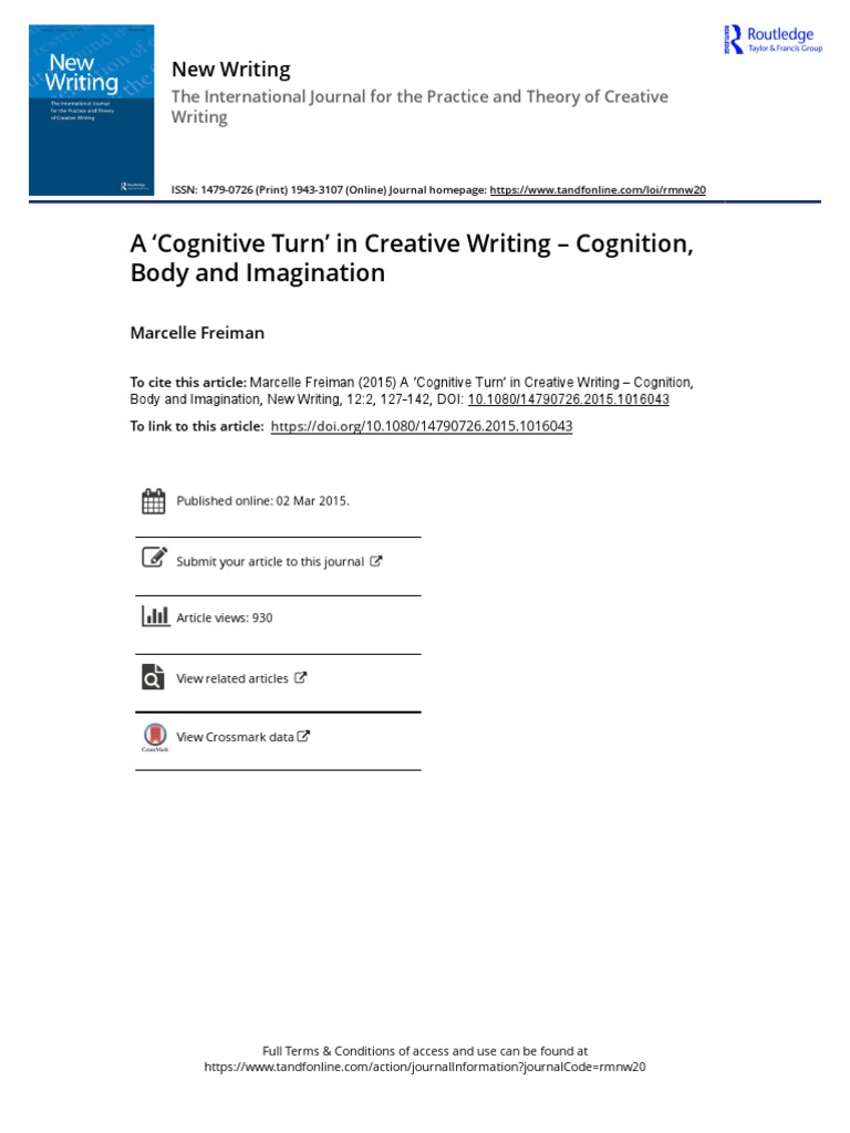 A Cognitive Turn in Creative Writing Cognition Body and Imagination ...