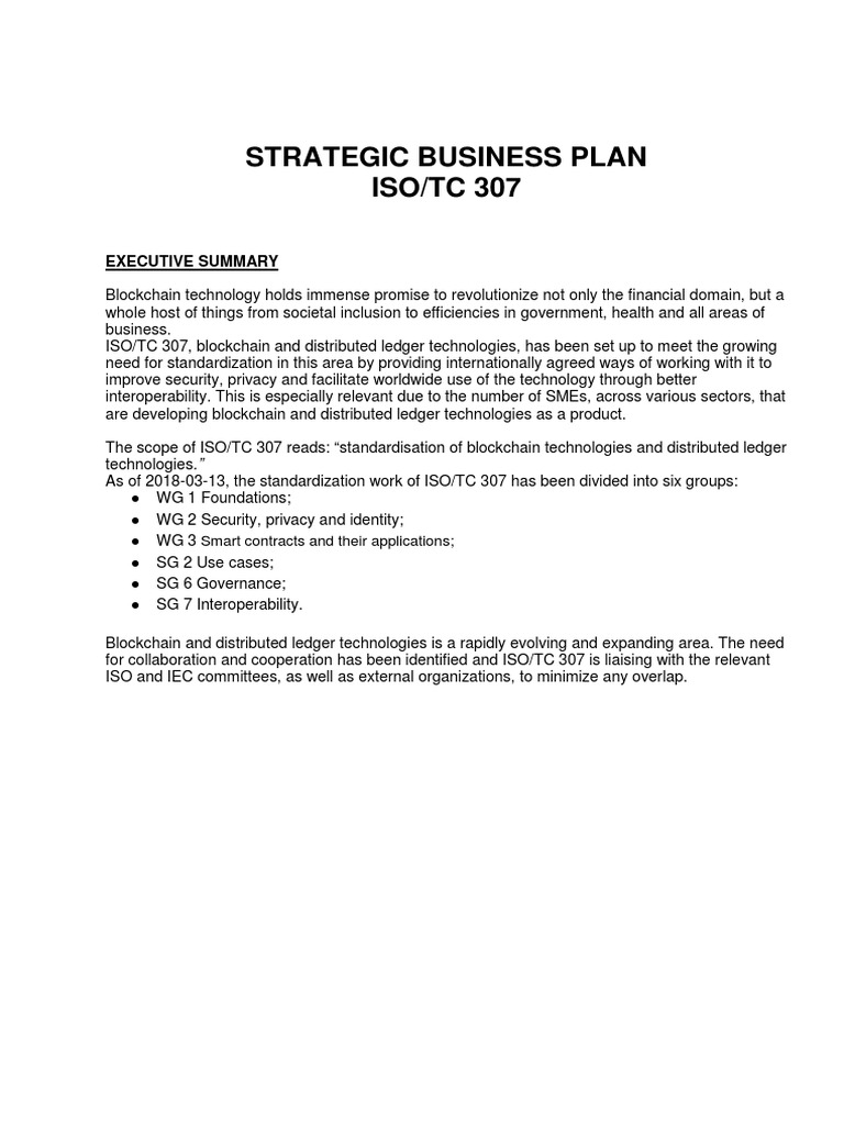 Strategic Business Plan ISO/TC 307: Executive Summary | PDF ...