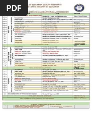 Lagos State Schools 2021 2022 Academic Calendar | PDF | Academic Term |  Test/Examination