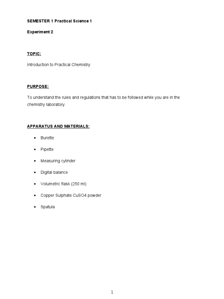 Report Introduction To Practical Chemistry | PDF | Personal Protective ...