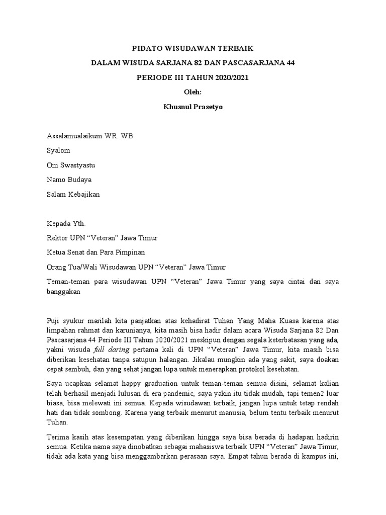 Khusnul Prasetyo - Pidato Wisudawan Terbaik Update 23-7-21 | PDF
