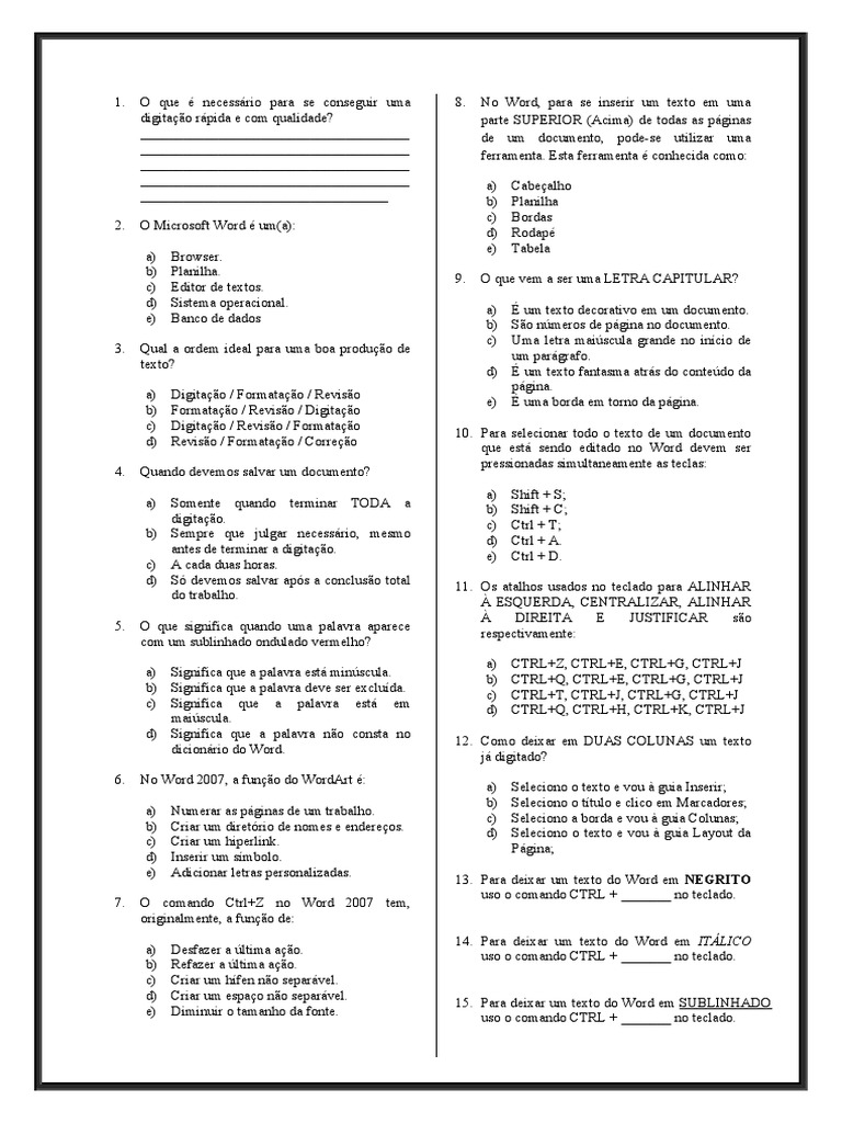 Prova De Word A Basica Pdf Texto Informática