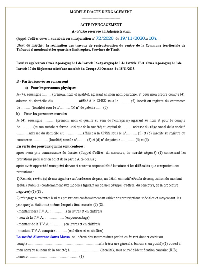 6 - Acte D'engagement | PDF | Taxe sur la valeur ajoutée | Entrepreneur ...