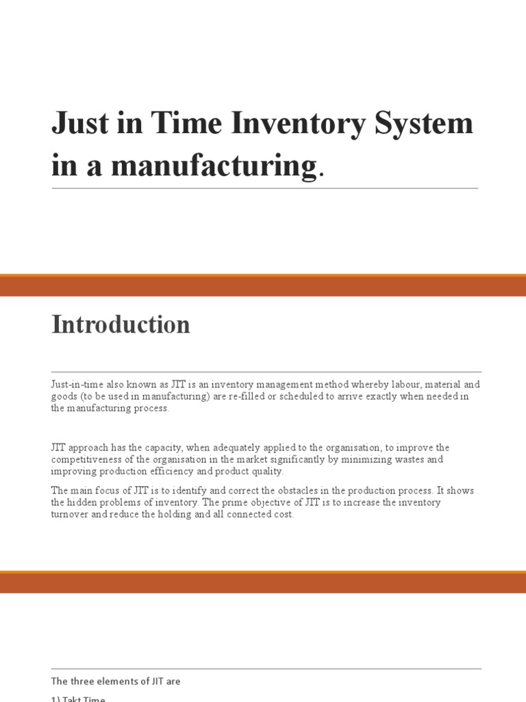 Just in Time Inventory System in A Manufacturing | PDF