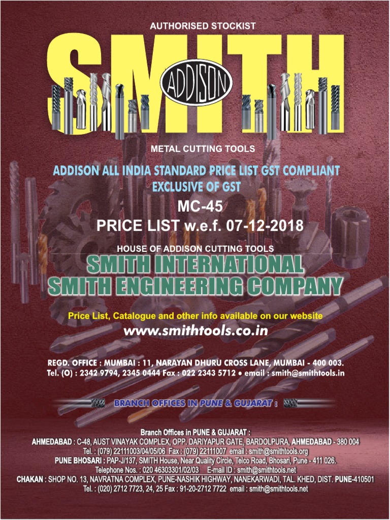 Addison Price List PDF Drill Tools