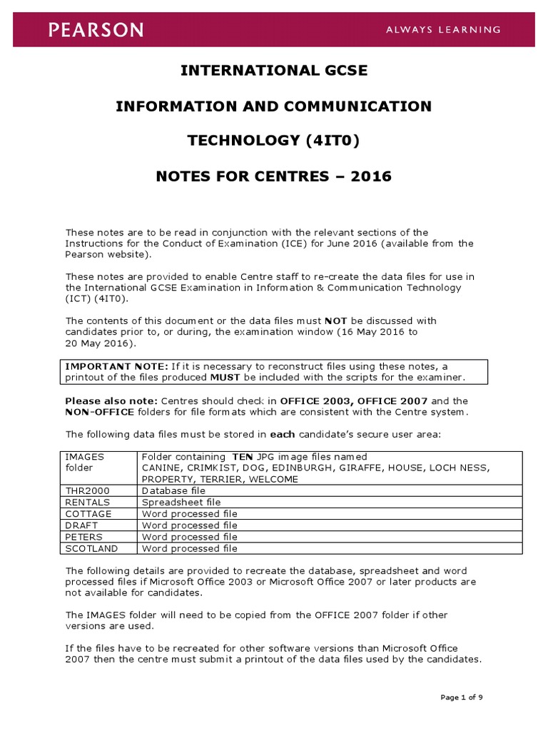 IGCSE ICT Exam Data File Instructions | PDF | Text File | Computer File