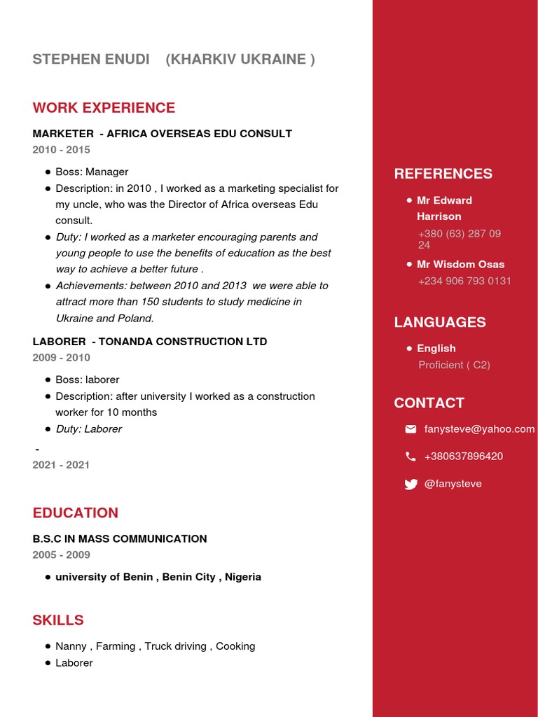 CV-Stephen Enudi - 1615218181637 | PDF | Career & Growth