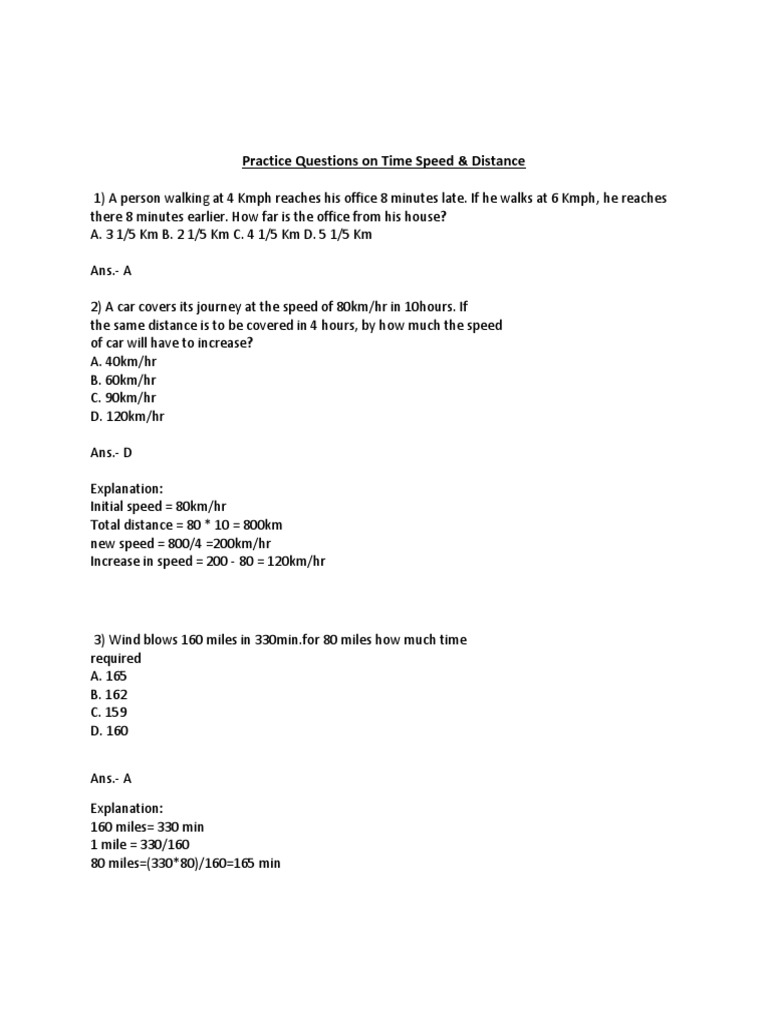 Practice Questions On Time Speed Distance | PDF | Speed | Scientific ...