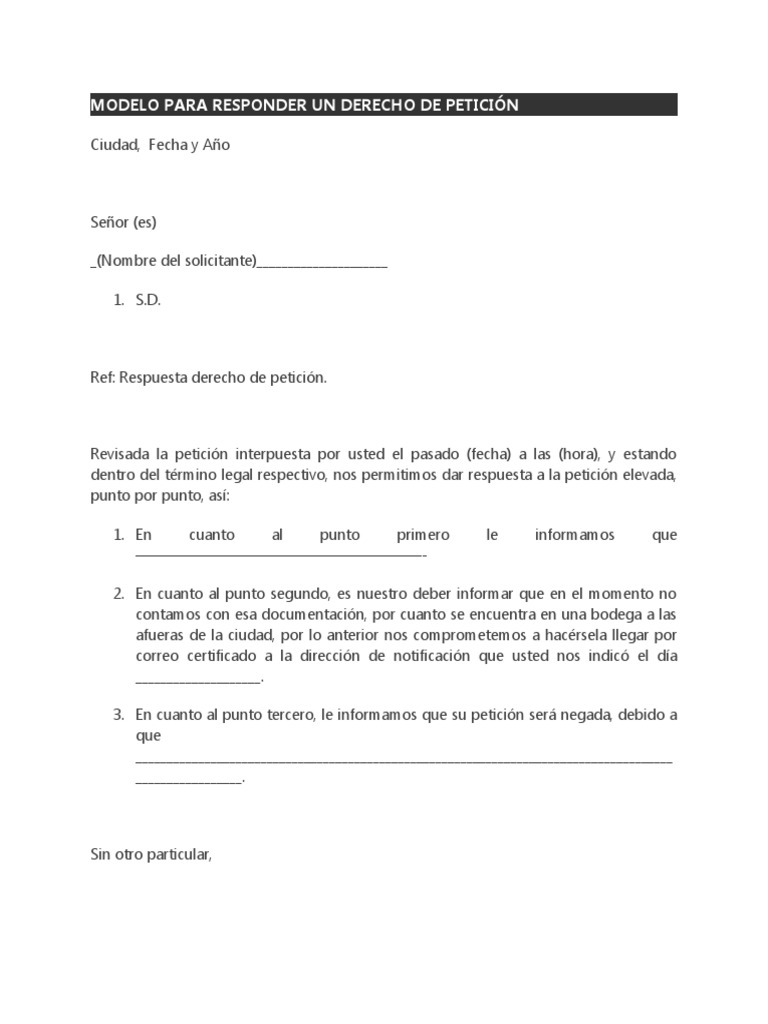 Modelo de Respuesta a Derecho de Petición | PDF