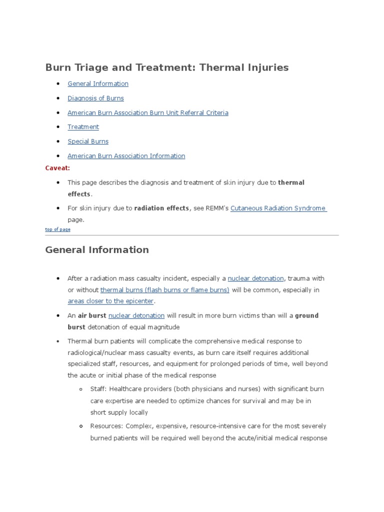 Burn Triage and Treatment: Thermal Injuries: General Information | PDF ...