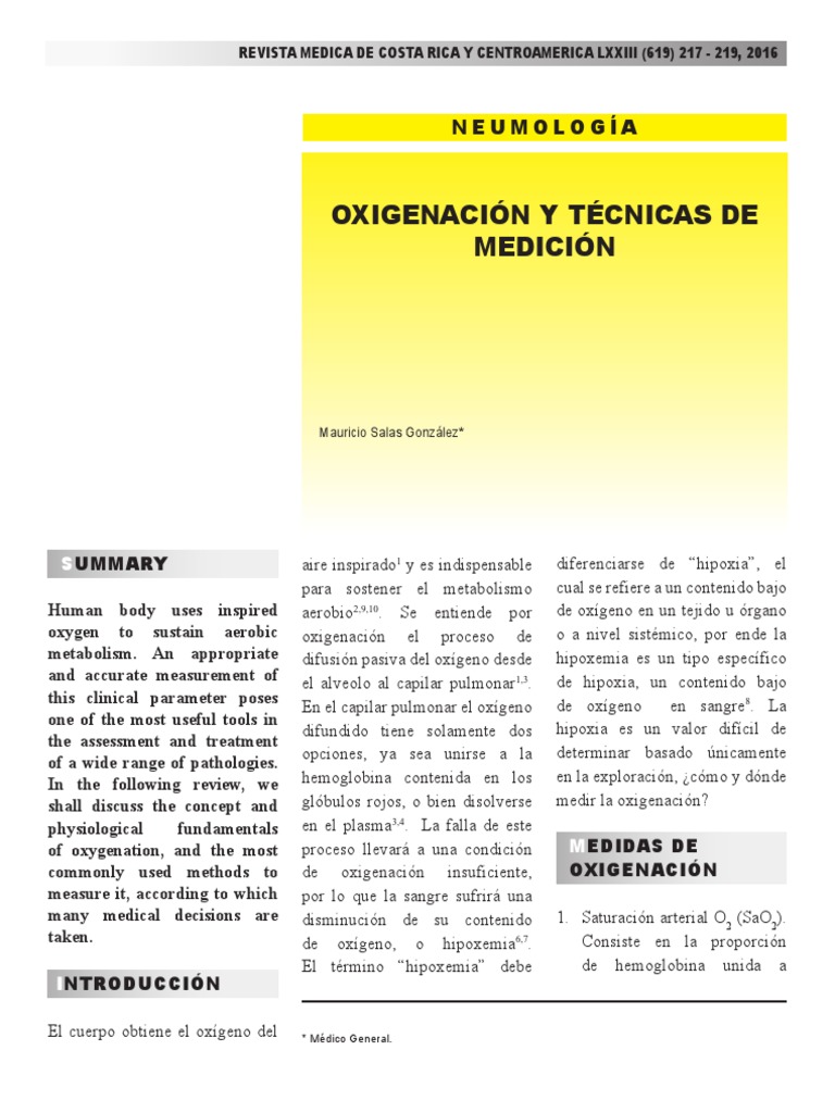 Técnicas de Medición de Oxigenación | PDF | Respiración | Fisiología