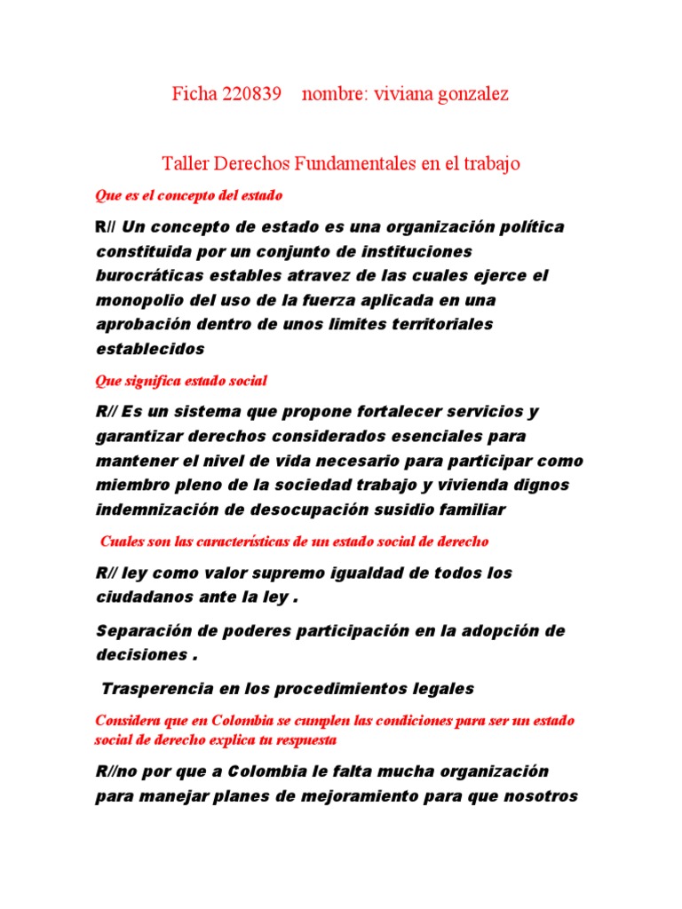 Taller Derechos Fundamentales en El Trabajo | PDF | Derecho ...