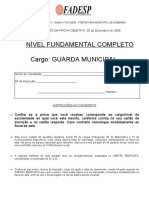 Nível Fundamental Completo Cargo: Guarda Municipal: REALIZAÇÃO DA PROVA OBJETIVA: 20 de Dezembro de 2009