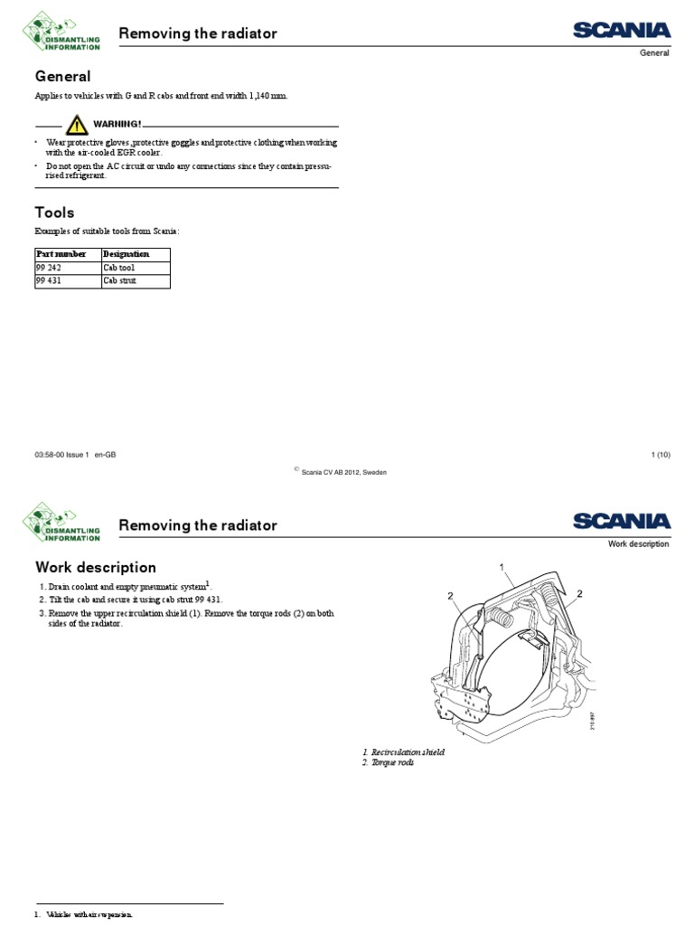 Scania P, G, R, T Series Workshop Manual - Removing The Radiator Part 4 ...