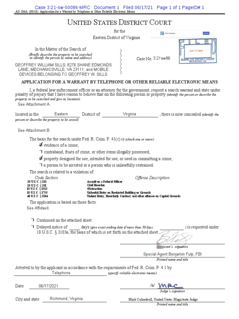 Federal Search Warrant Application Form | PDF | Search Warrant | Legal ...