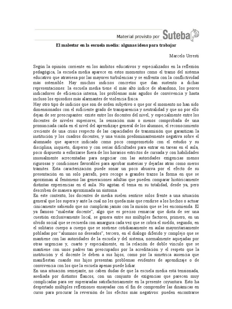 Malestar en la Escuela Media: Causas y Soluciones | PDF | Maestros ...