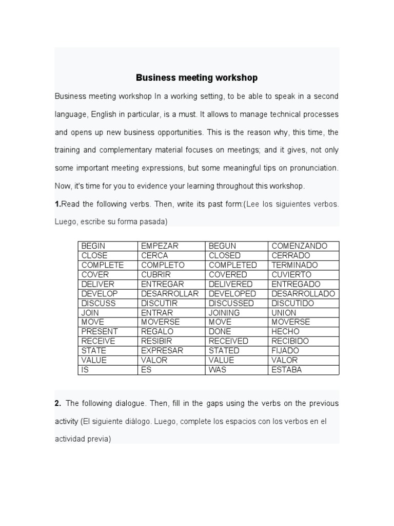 Business Meeting Workshop | PDF | Communication | Cognition