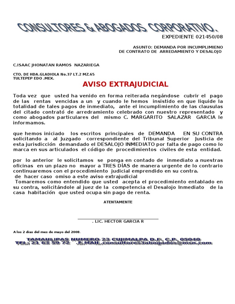AVISO EXTRA JUDICIAL