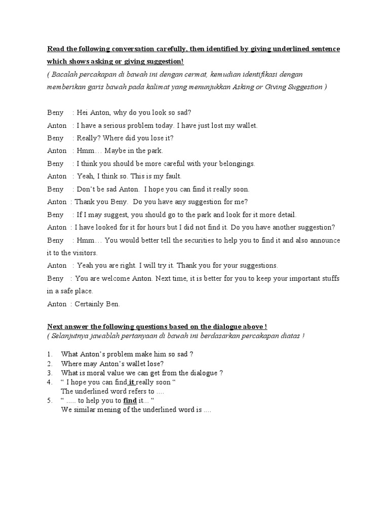 Asking and Giving Suggestions in Dialogue | PDF