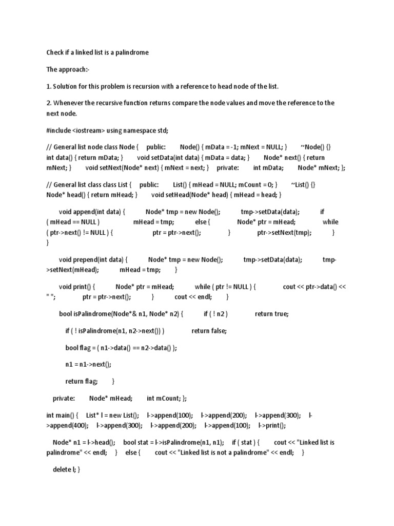 Check Linked List Palindrome Status | PDF