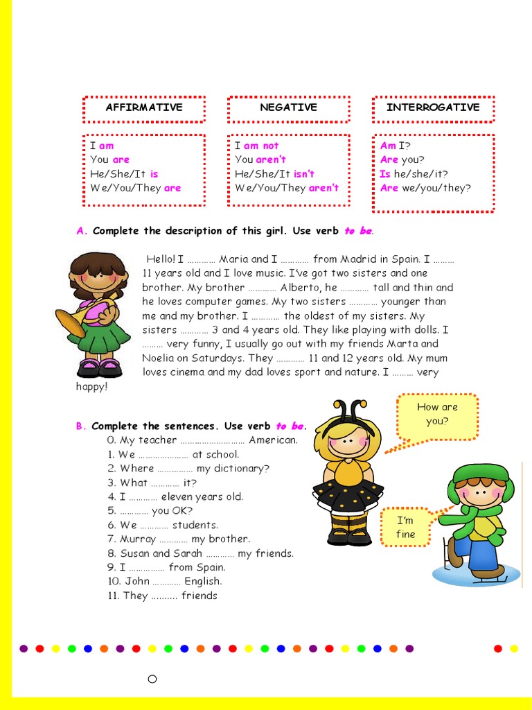 Verb To Be: Affirmative, Negative, Interrogative | PDF | Language Arts ...