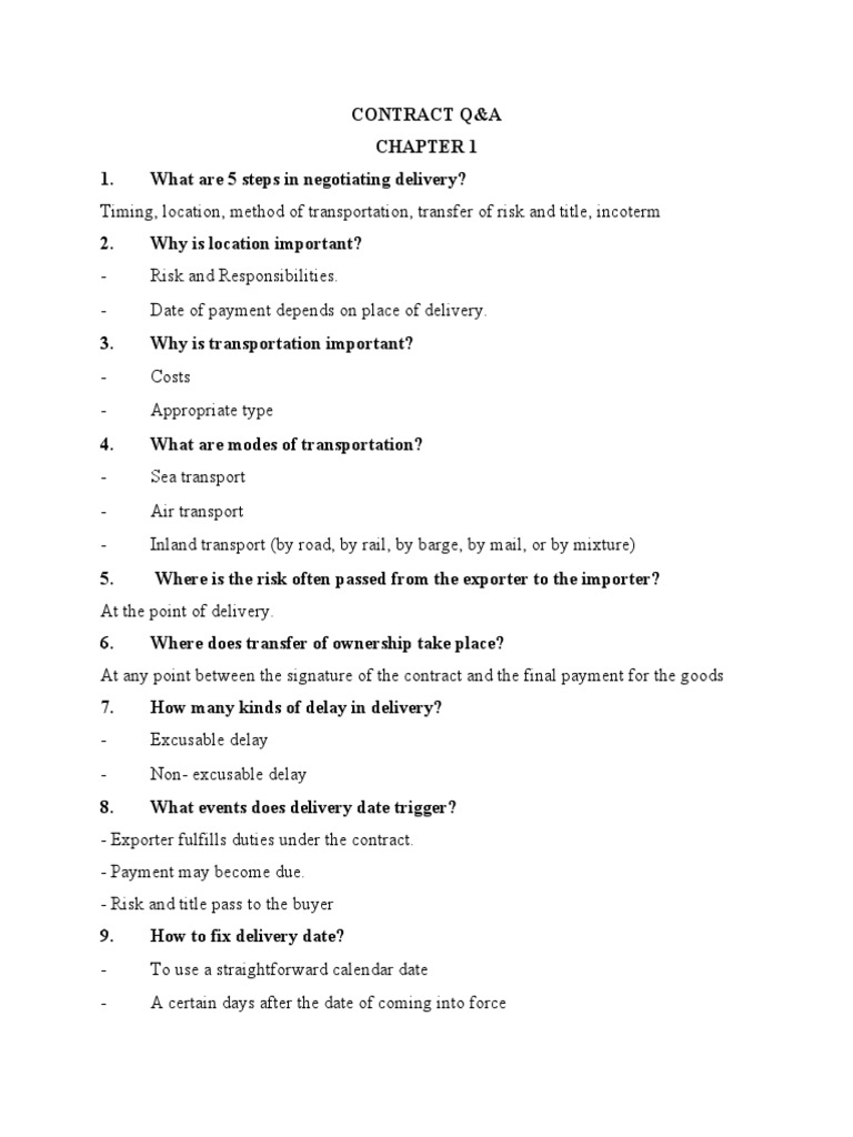 Chapter 1 Contract Q A 1 PDF Implied Warranty Letter Of Credit