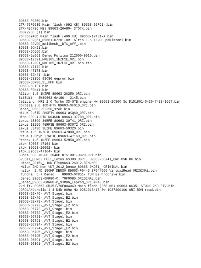 Toyota ECU Firmware Files Collection | PDF | Motor Vehicle | Car ...