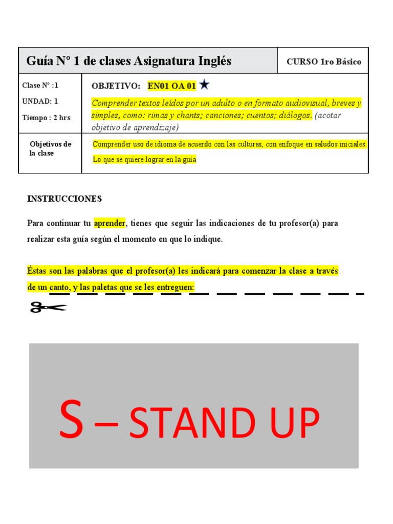 Guía de Inglés: Unidad 1 Primero Básico | PDF
