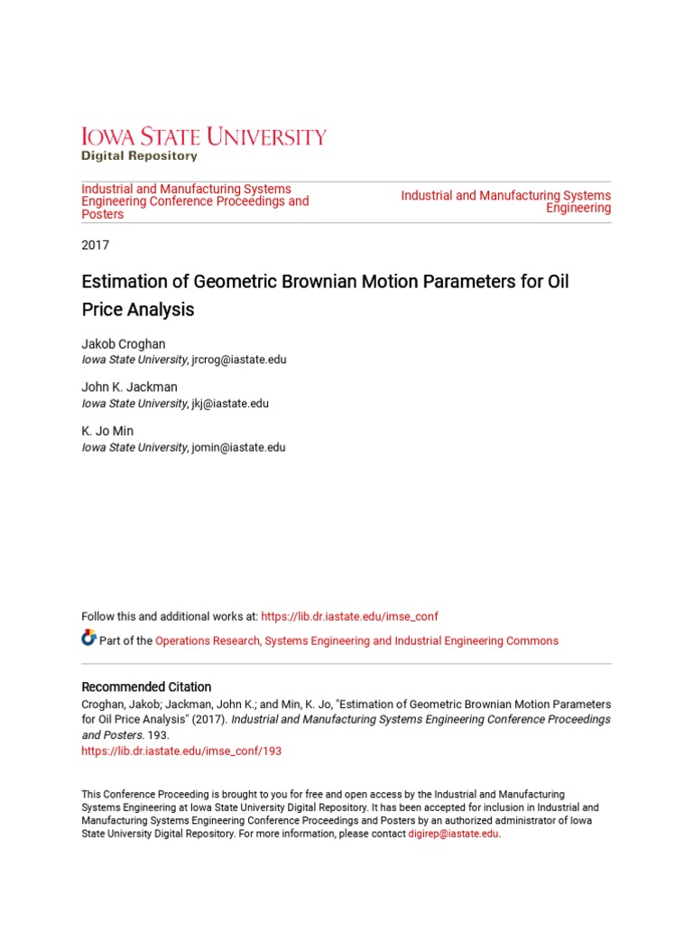 Estimation of Geometric Brownian Motion Parameters For Oil Price | PDF ...